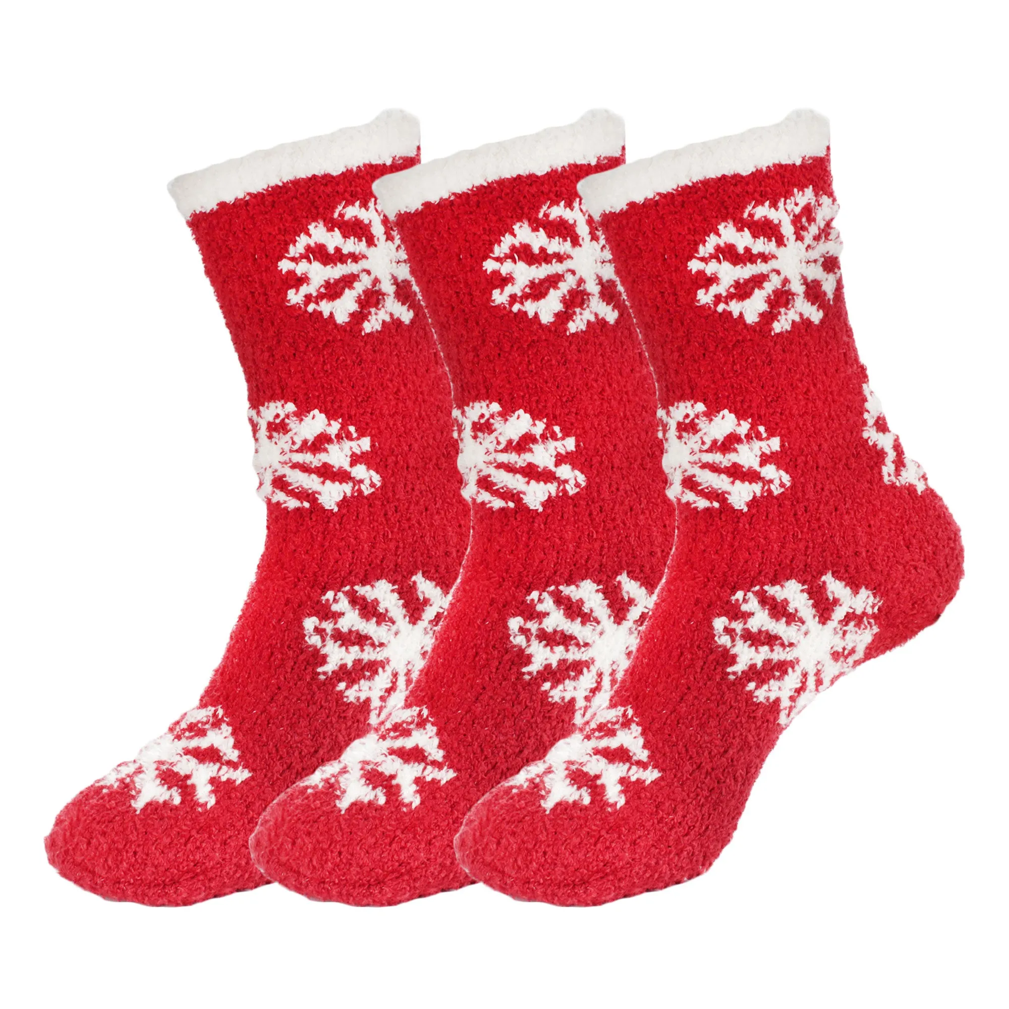 Women's M/L/XL Super Soft Warm Cozy Fuzzy Snowflake Home Socks - 3 Pair