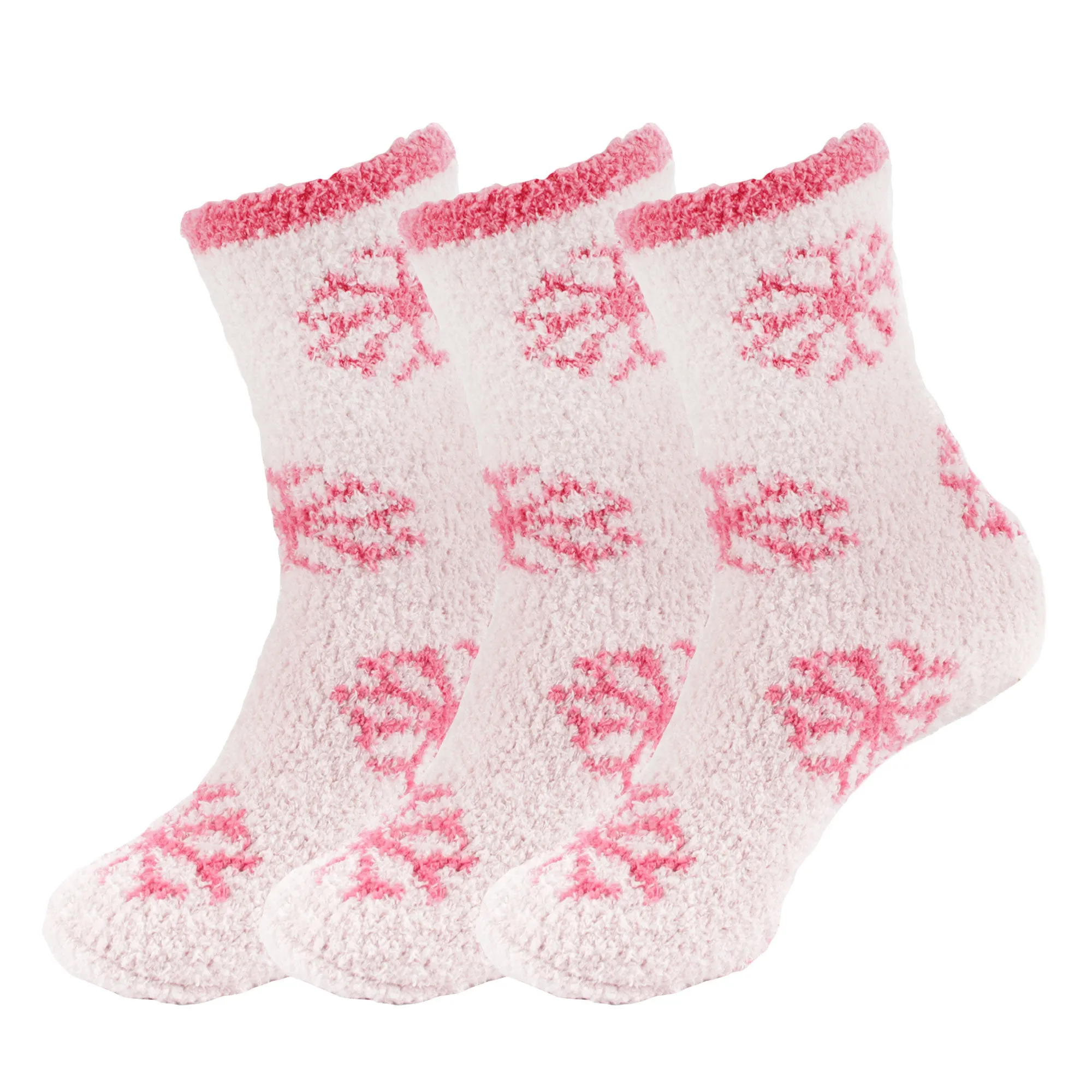 Women's M/L/XL Super Soft Warm Cozy Fuzzy Snowflake Home Socks - 3 Pair