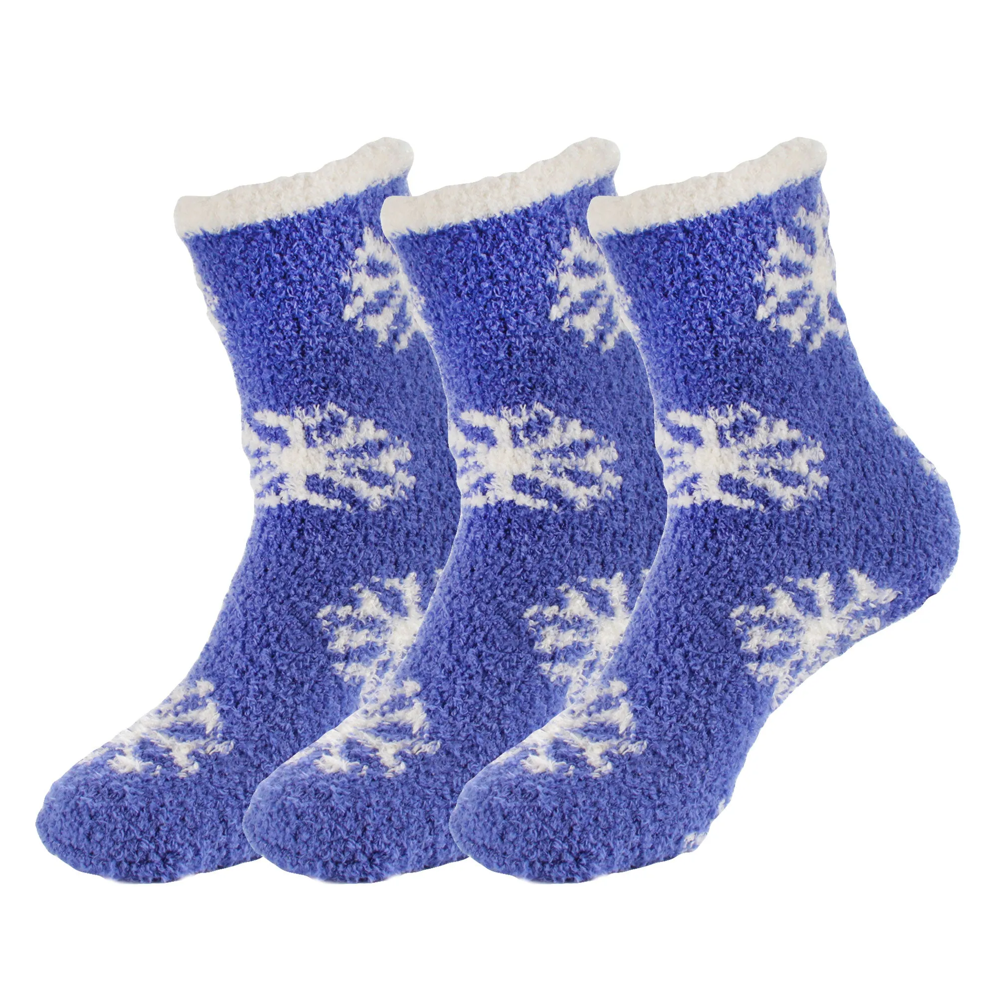 Women's M/L/XL Super Soft Warm Cozy Fuzzy Snowflake Home Socks - 3 Pair