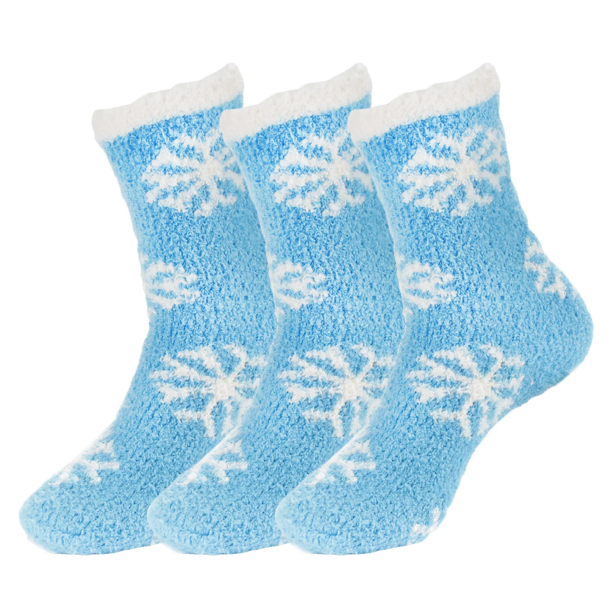 Women's M/L/XL Super Soft Warm Cozy Fuzzy Snowflake Home Socks - 3 Pair