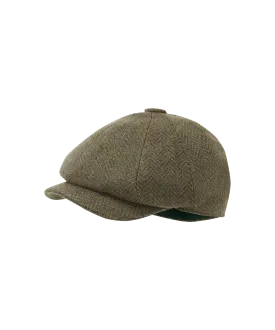 Women's Newsboy Tweed Cap - Loden Green Herringbone Wide Tweed