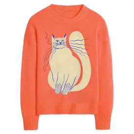 Women's orange cat vintage knitwear