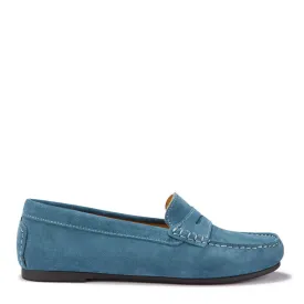 Women's Penny Driving Loafers Full Rubber Sole, teal suede