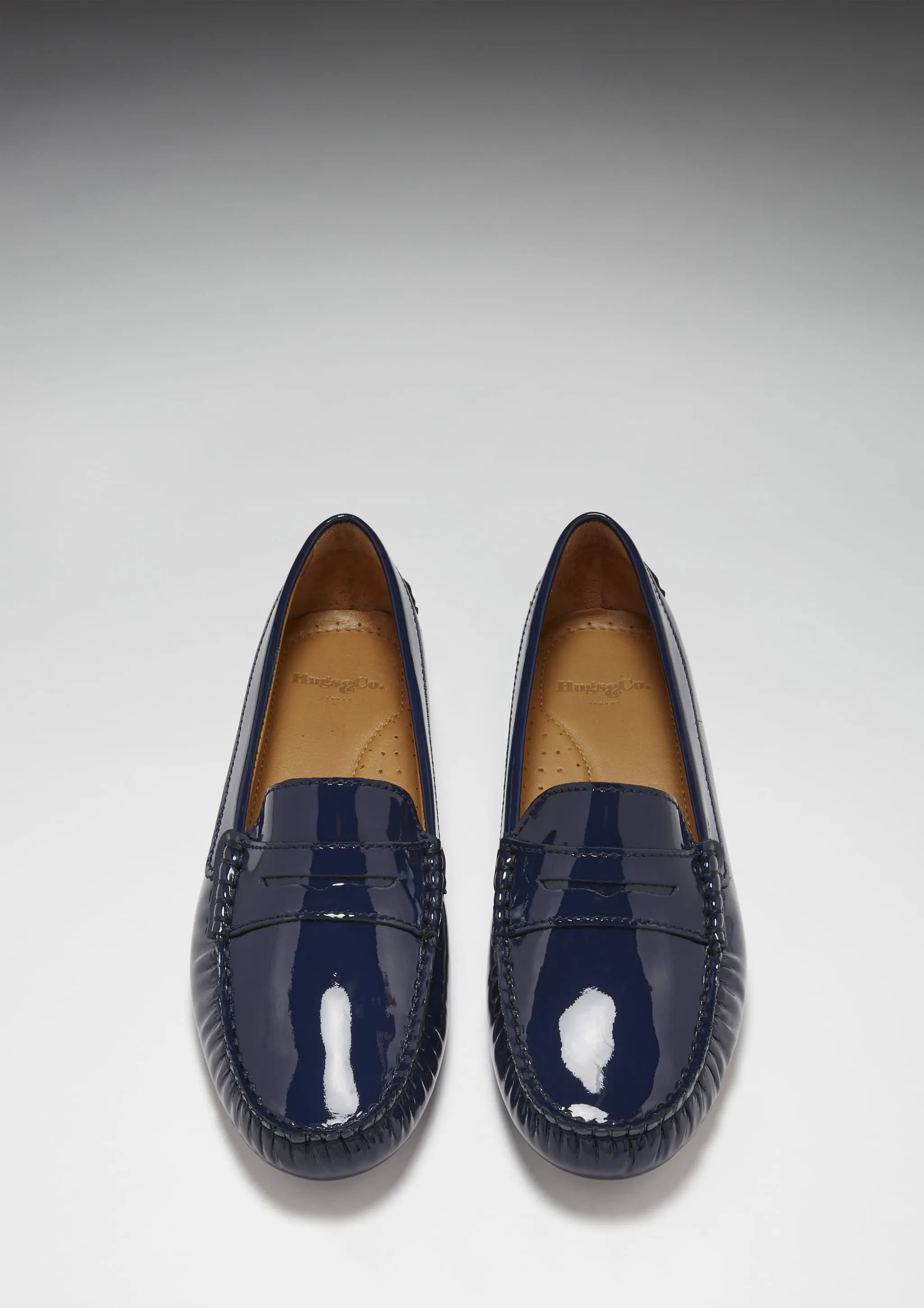 Women's Penny Driving Loafers, navy blue patent leather