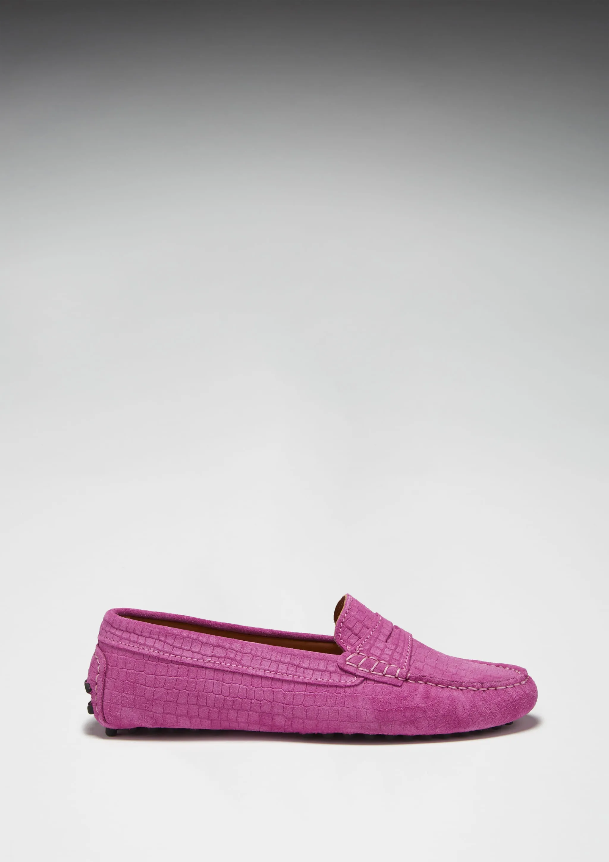 Women's Penny Driving Loafers, pink embossed suede