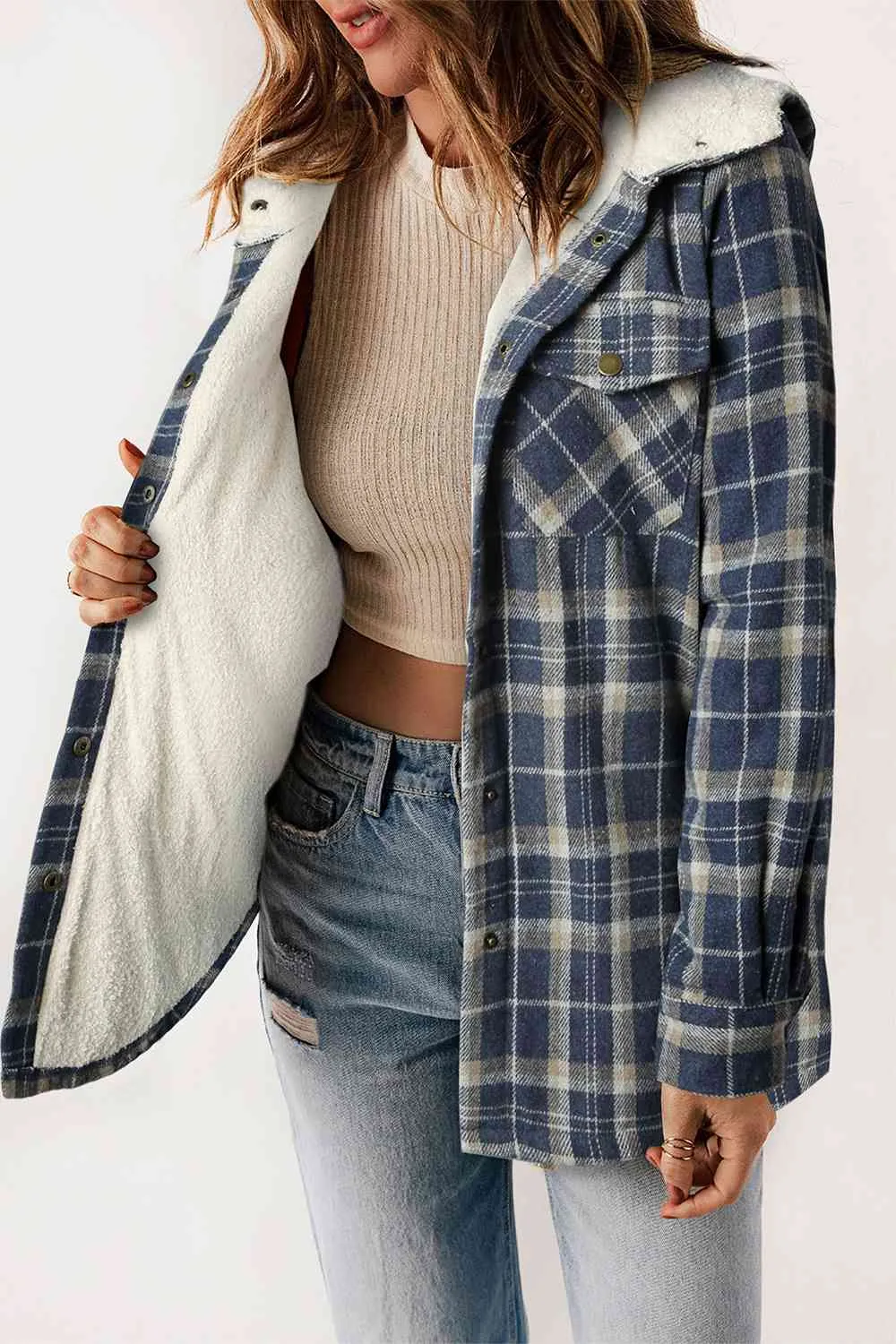 Women’s Plaid Snap Jacket Fall and Winter Fashion - Checkered Shirt Jacket