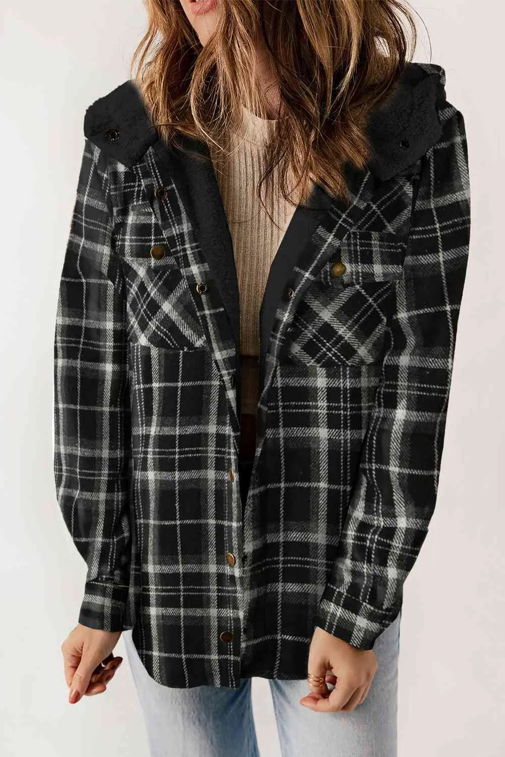 Women’s Plaid Snap Jacket Fall and Winter Fashion - Checkered Shirt Jacket