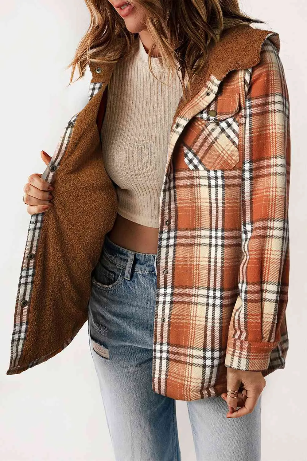 Women’s Plaid Snap Jacket Fall and Winter Fashion - Checkered Shirt Jacket