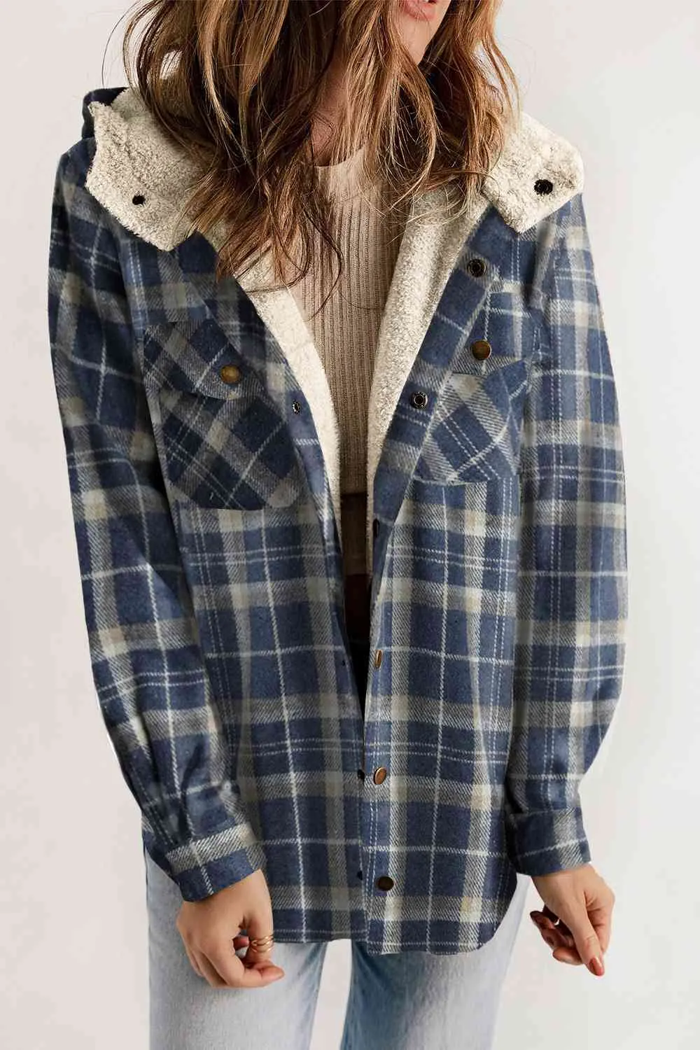 Women’s Plaid Snap Jacket Fall and Winter Fashion - Checkered Shirt Jacket