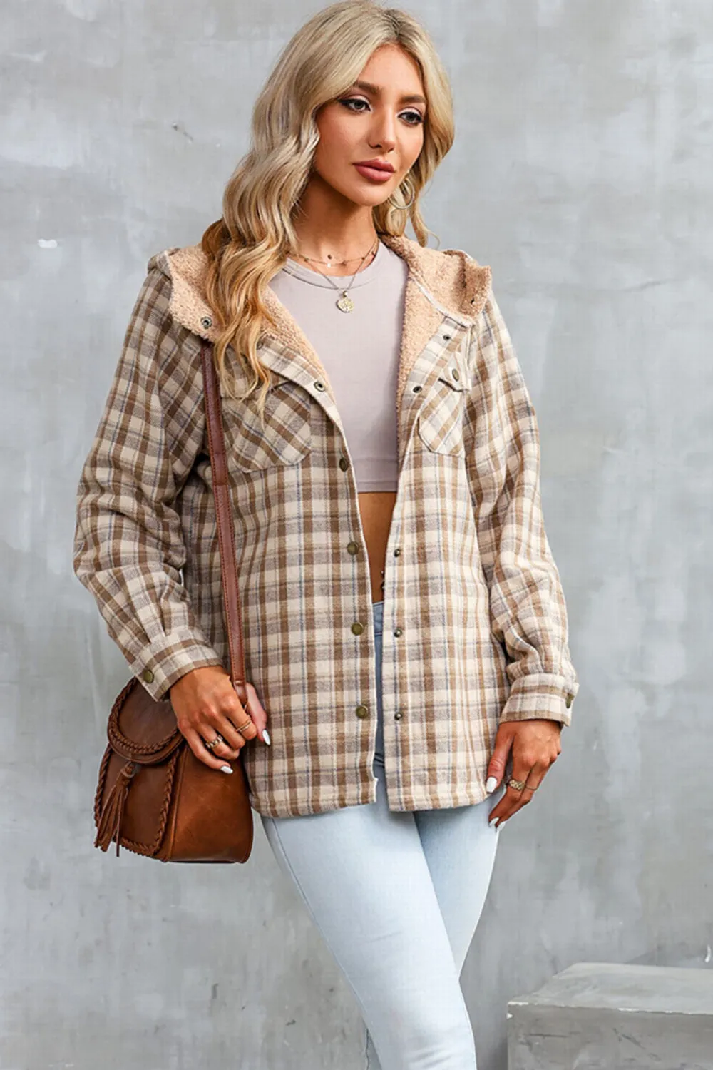 Women’s Plaid Snap Jacket Fall and Winter Fashion - Checkered Shirt Jacket