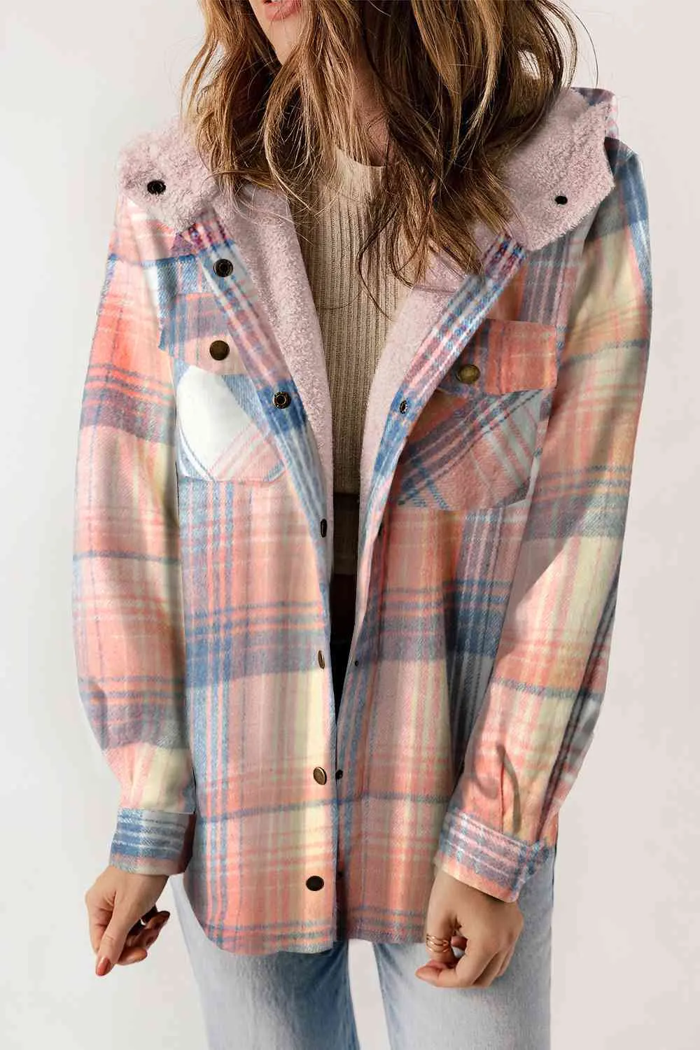 Women’s Plaid Snap Jacket Fall and Winter Fashion - Checkered Shirt Jacket