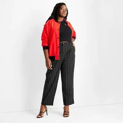 Women's Plus Size Mid-Rise Front Pleated Pants - Future Collective with Kahlana Barfield Brown Black Pinstriped 28W/30W