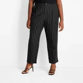 Women's Plus Size Mid-Rise Front Pleated Pants - Future Collective with Kahlana Barfield Brown Black Pinstriped 28W/30W