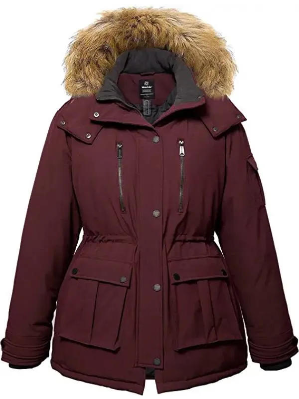 Women's Plus Size Puffer Jacket Warm Winter Parka Coat with Removable Fur Hood WD