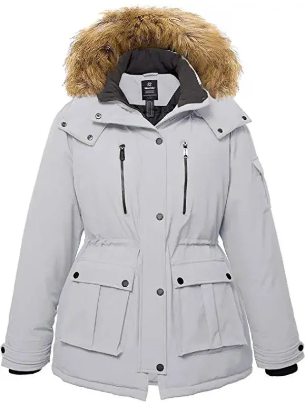 Women's Plus Size Puffer Jacket Warm Winter Parka Coat with Removable Fur Hood WD