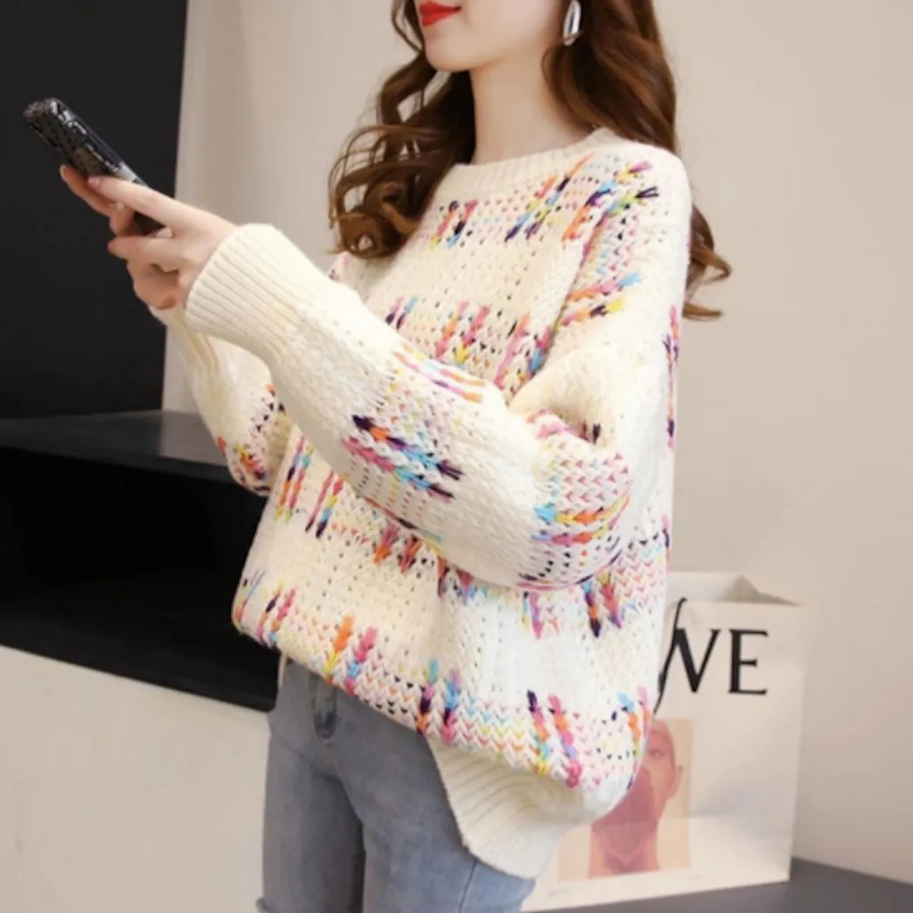 Womens Rainbow Chunky Knit Sweater