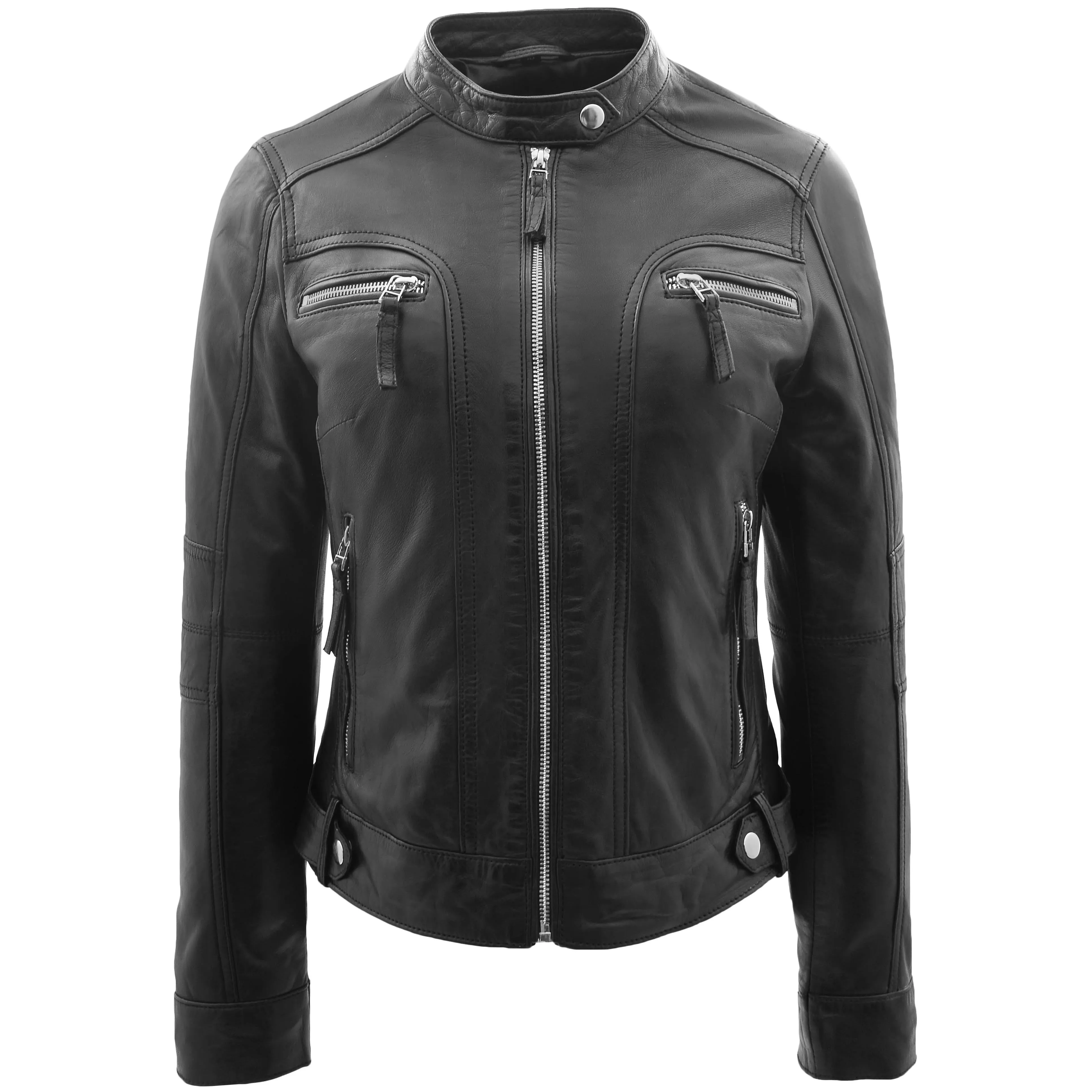 Womens Real Leather Biker Jacket Casual Style Annie Black