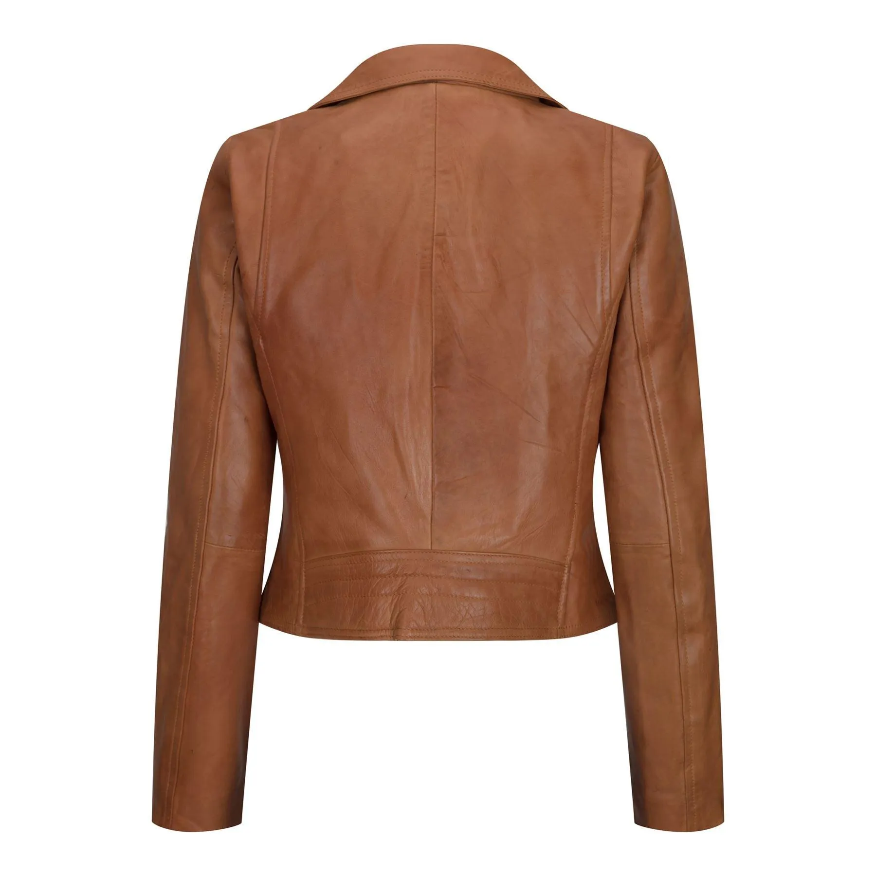 Womens Real Leather Biker Jacket Cross Zip Soft Slim Fit Brando Tan Brown Black Red Yellow