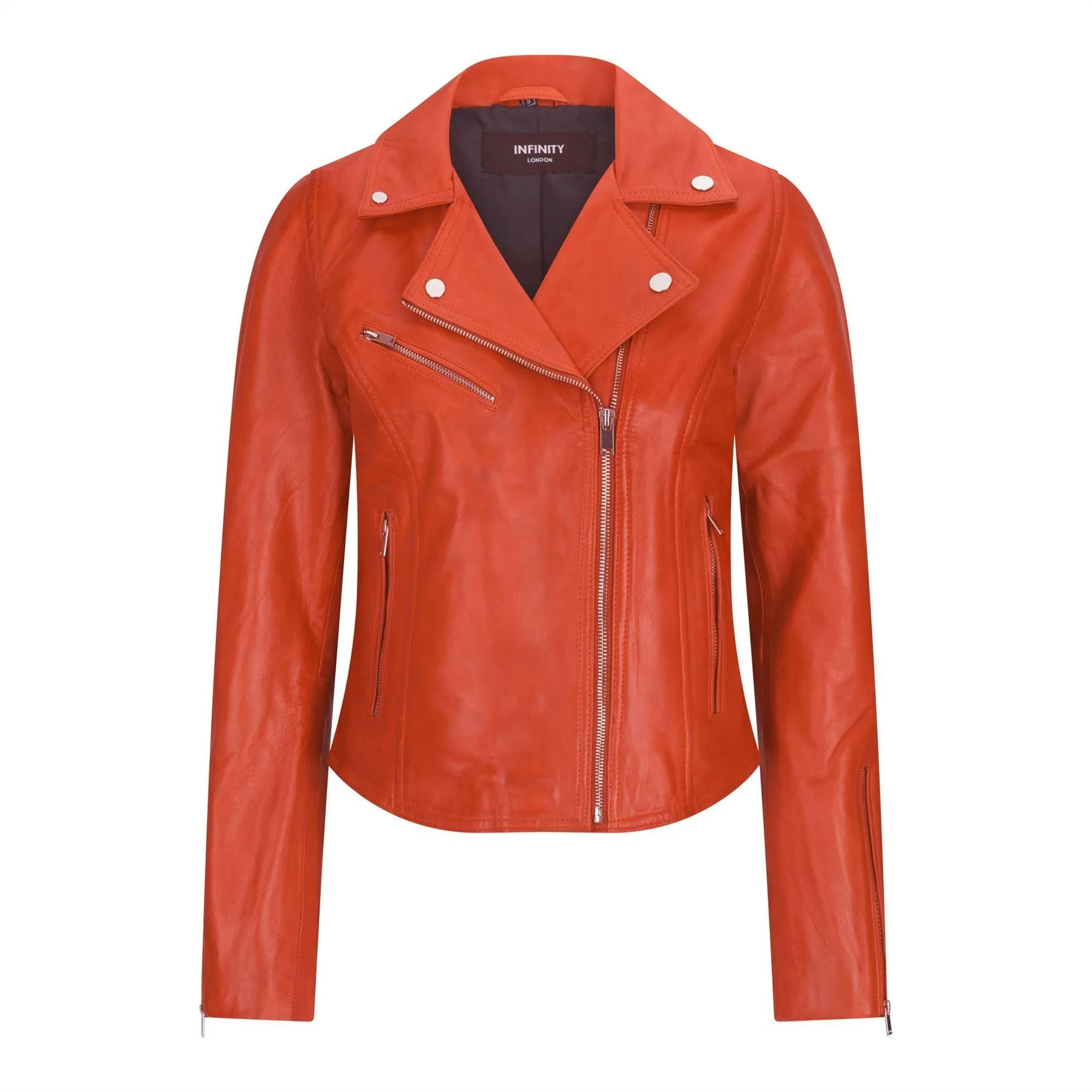 Womens Real Leather Biker Jacket Cross Zip Soft Slim Fit Brando Tan Brown Black Red Yellow