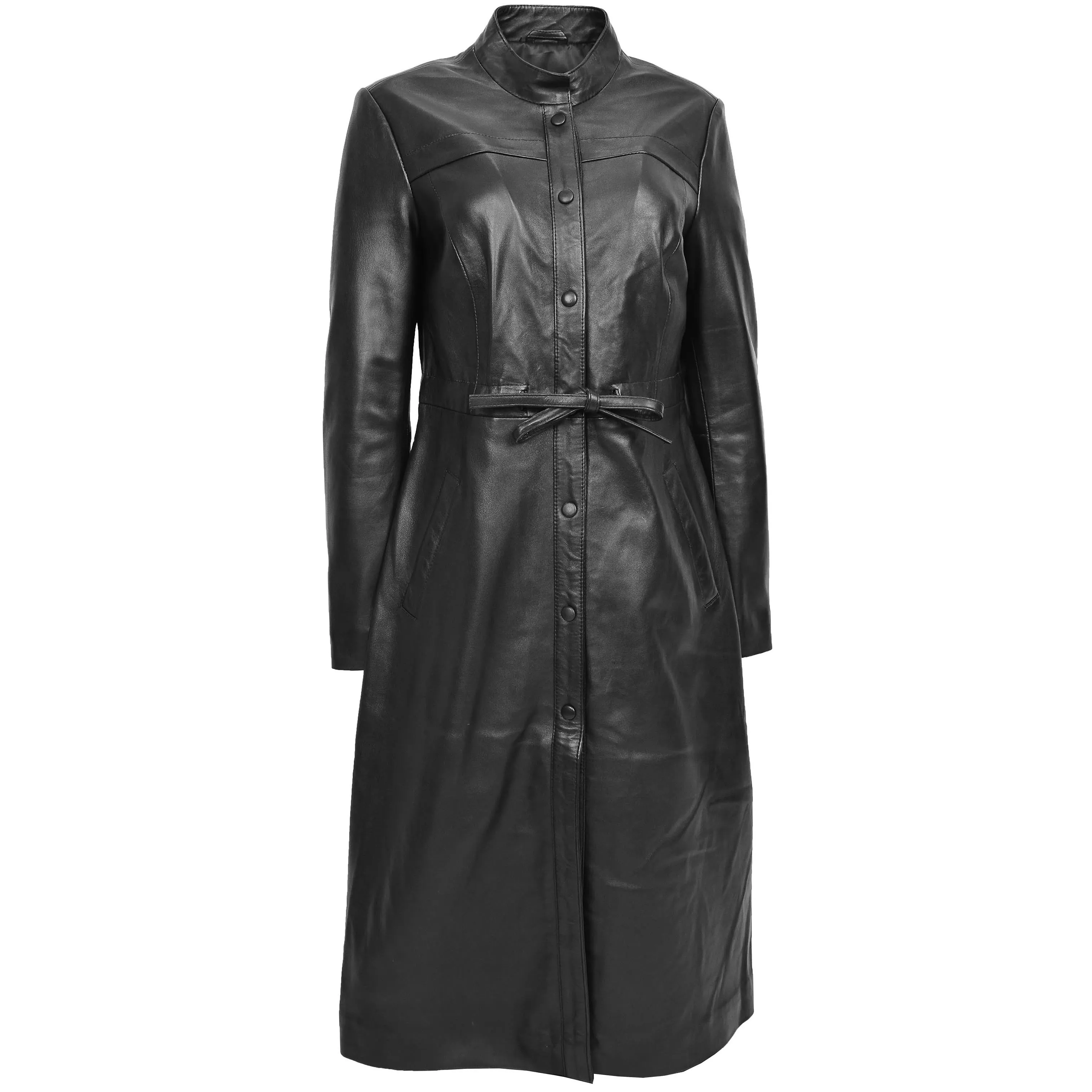 Womens Real Leather Full Length Long Coat Leila Black