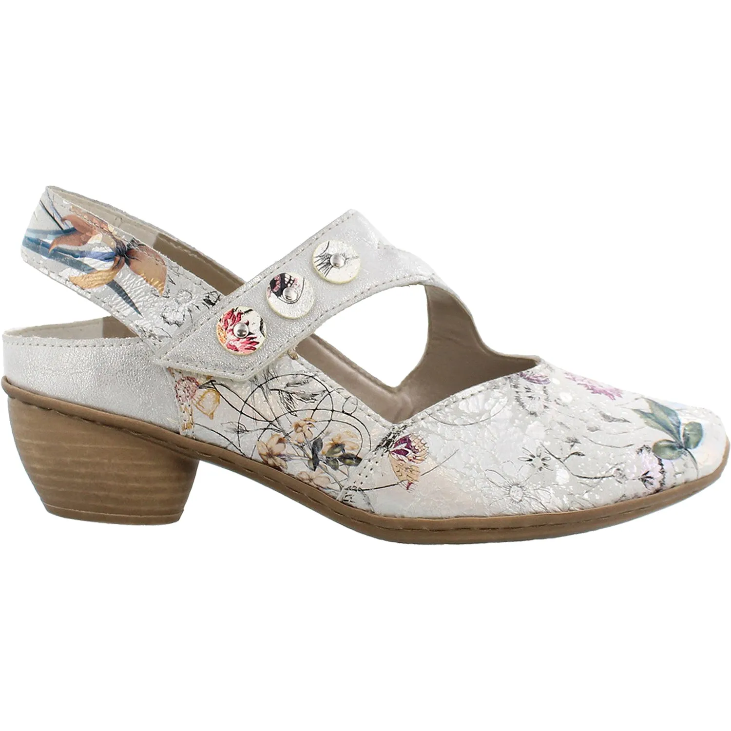 Women's Rieker 43771-90 Mirjam 71 Off White Metallic Floral Leather