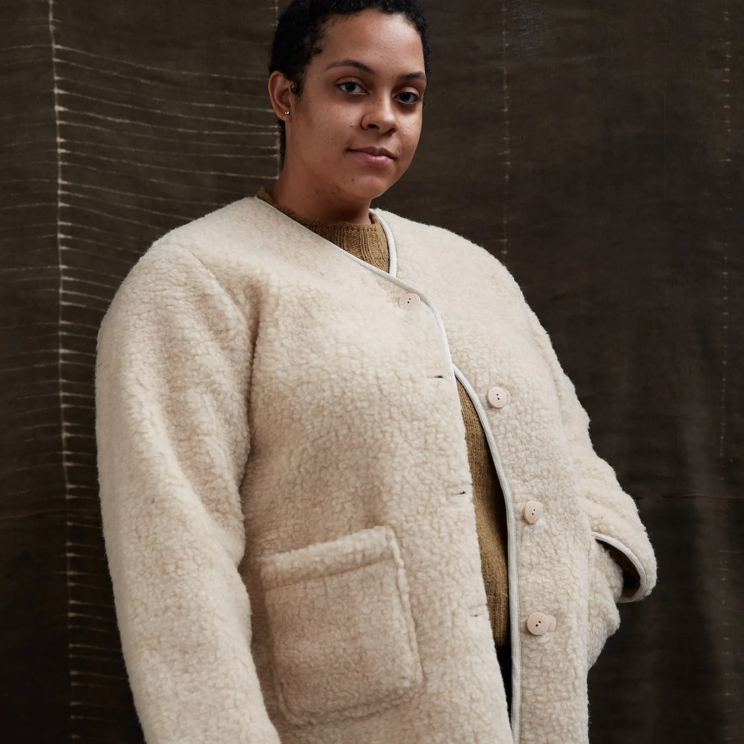 Womens Sika Coat - Wool Teddy Fleece - Oatmeal