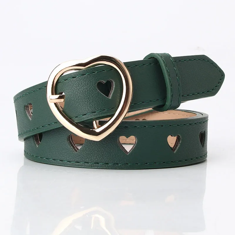 Women's Simple All-Match Hollowed Heart Shape Belt Women's Pu Pin Buckle Jeans Strap