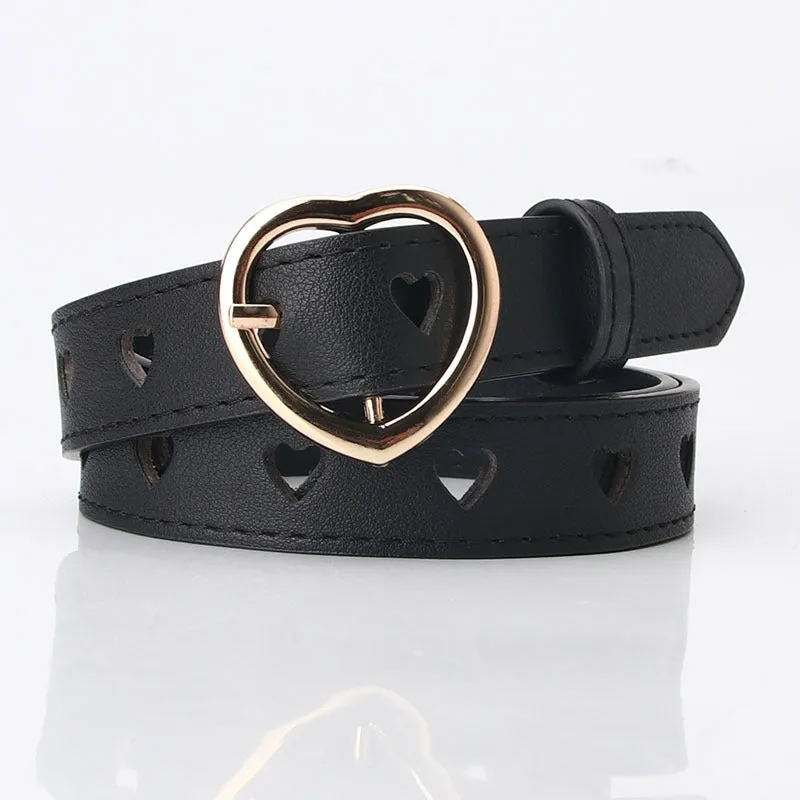 Women's Simple All-Match Hollowed Heart Shape Belt Women's Pu Pin Buckle Jeans Strap