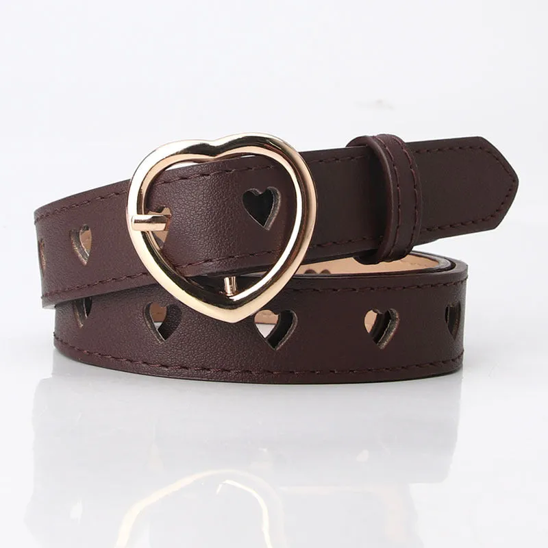 Women's Simple All-Match Hollowed Heart Shape Belt Women's Pu Pin Buckle Jeans Strap