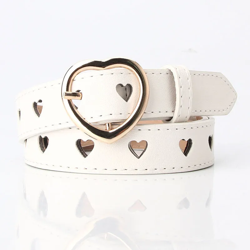 Women's Simple All-Match Hollowed Heart Shape Belt Women's Pu Pin Buckle Jeans Strap