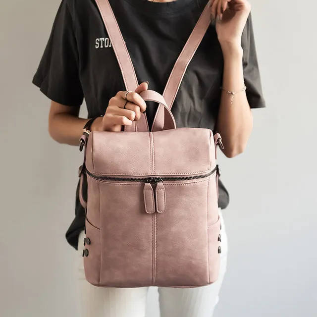 Women's Simple Style Vegan Leather Backpack