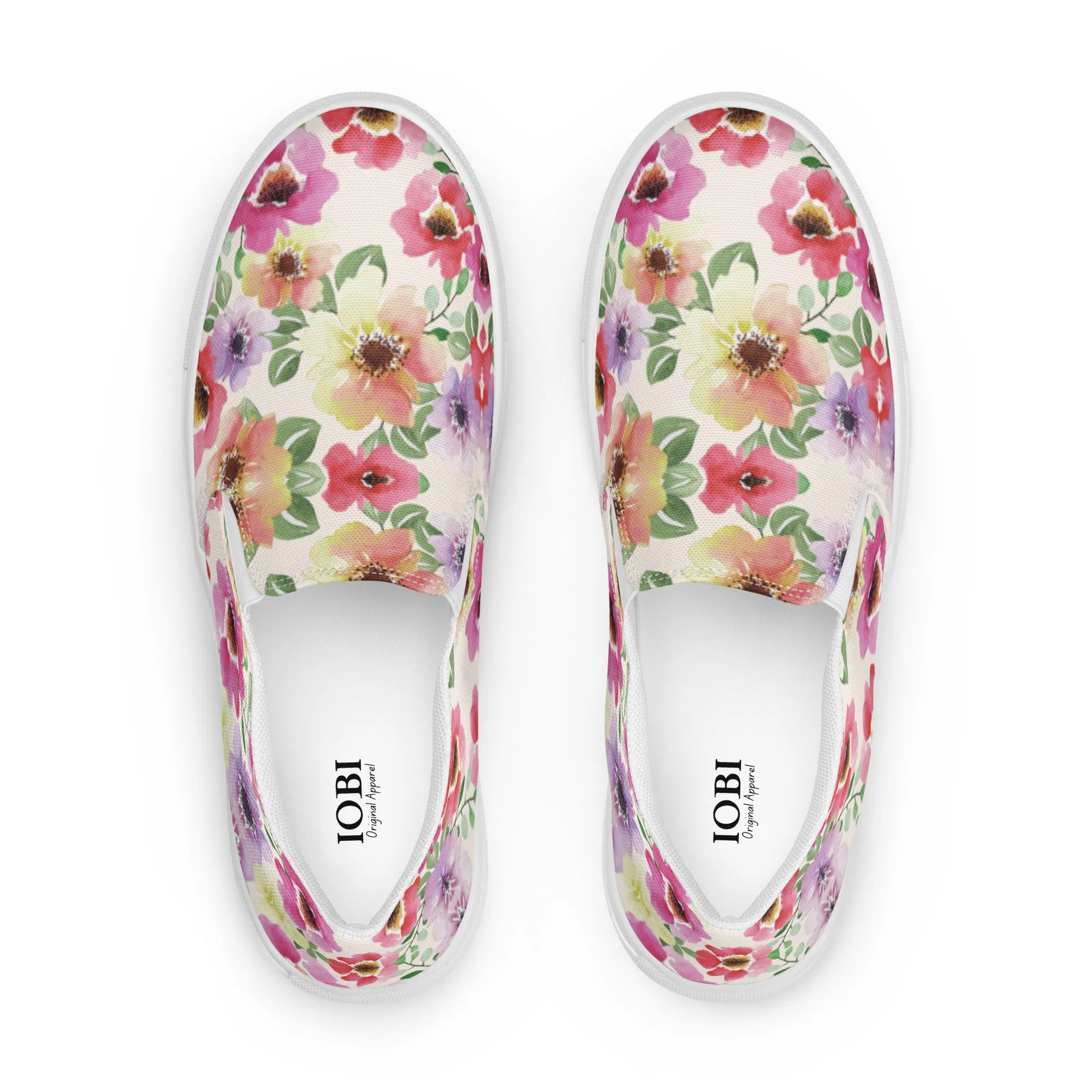 Women’s slip-on canvas shoes Poppy Bloom Flowers Design by IOBI Original Apparel