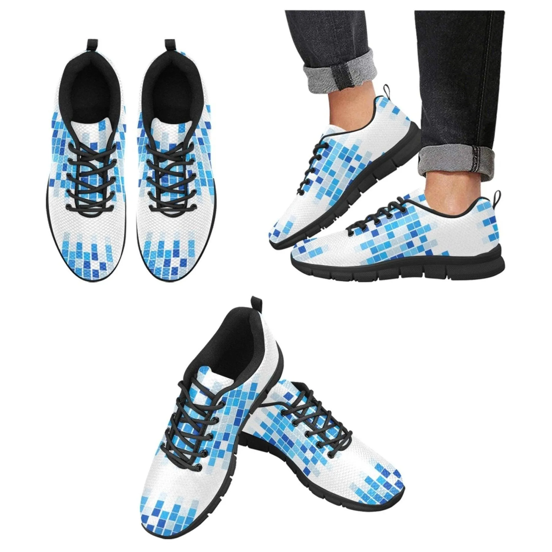 Women's Sneakers Blue and White Mosaic Style Running Shoes