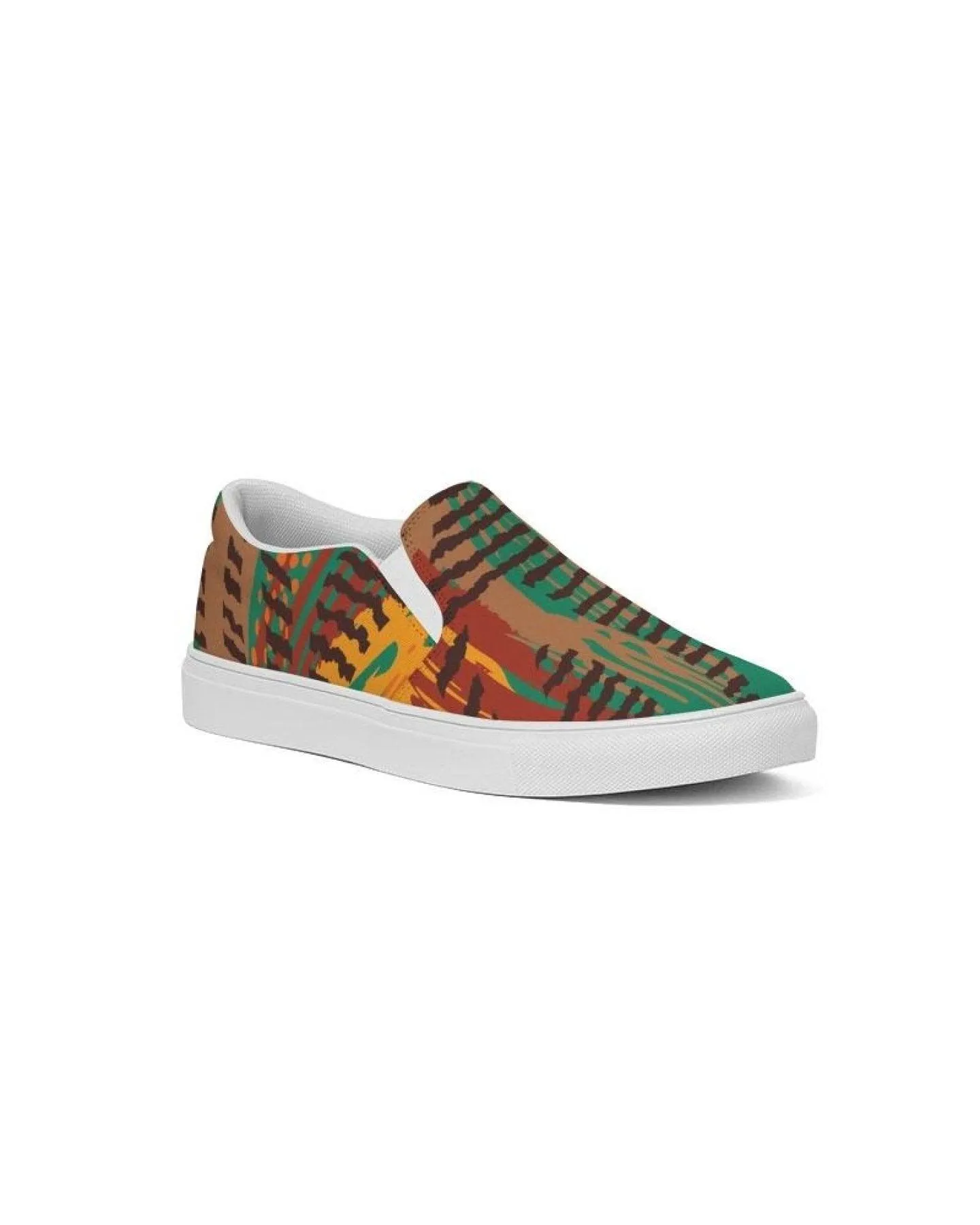 Womens Sneakers - Canvas Slip On Shoes, Brown And Green Print