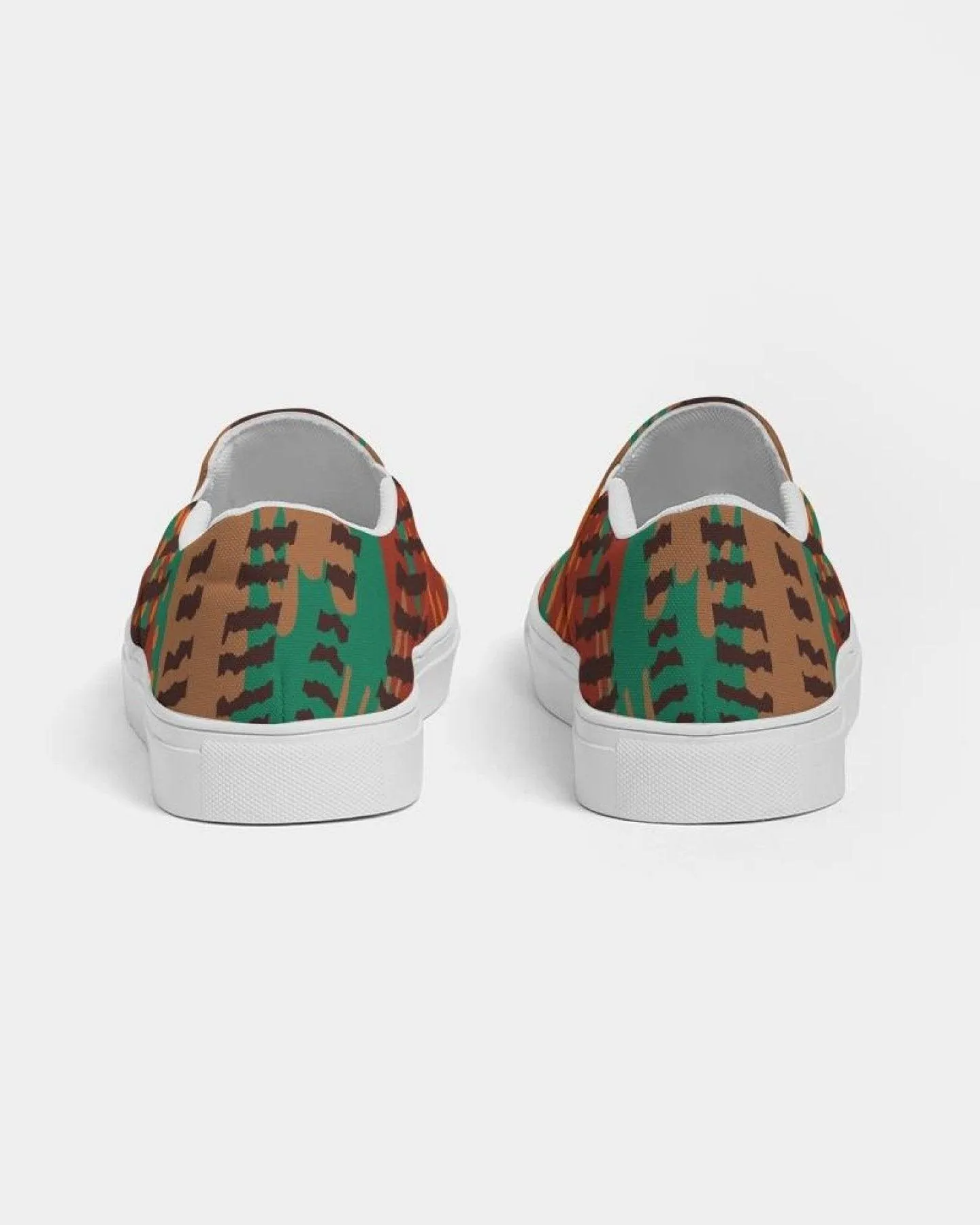 Womens Sneakers - Canvas Slip On Shoes, Brown And Green Print