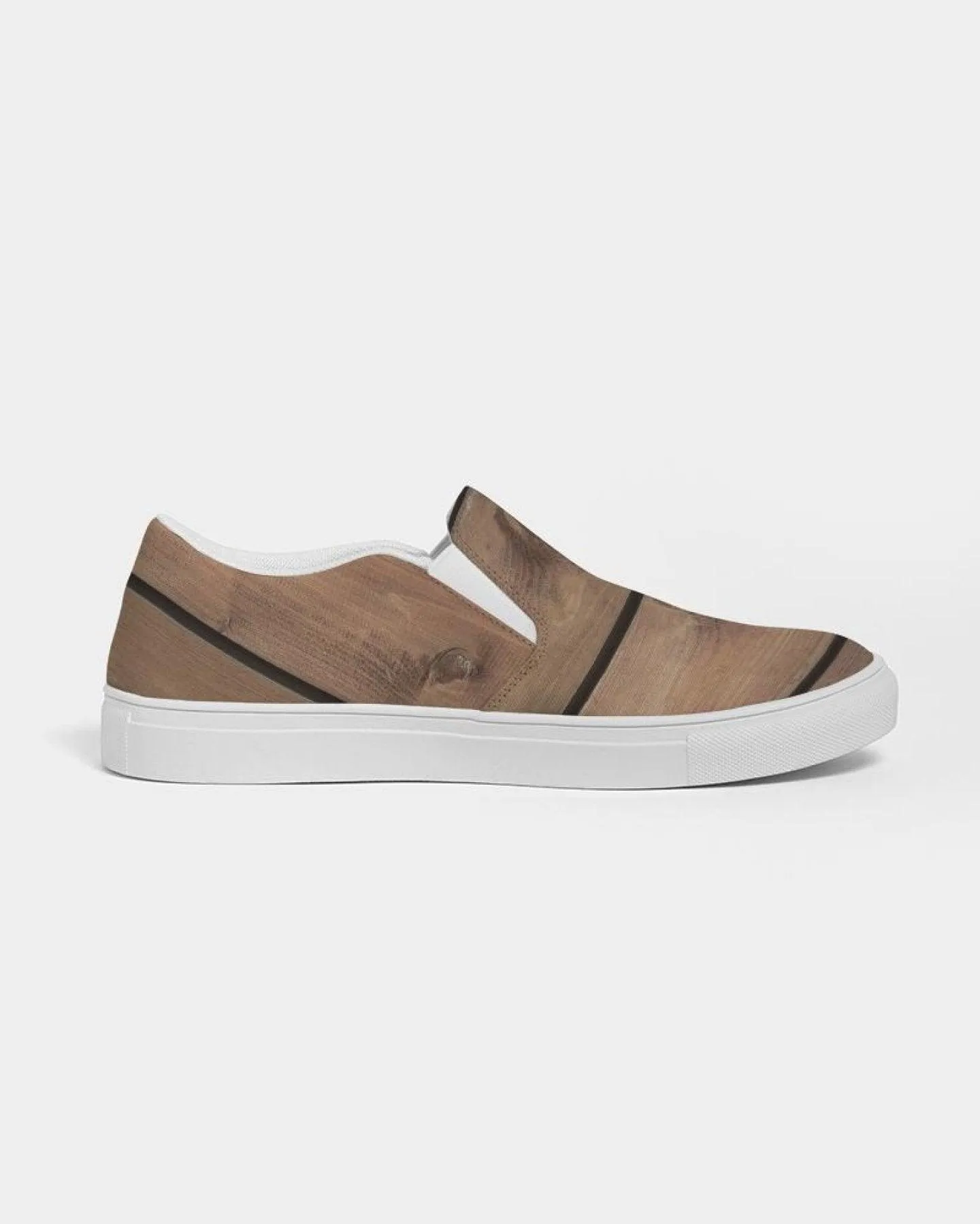 Womens Sneakers - Canvas Slip On Shoes, Brown Plank Print