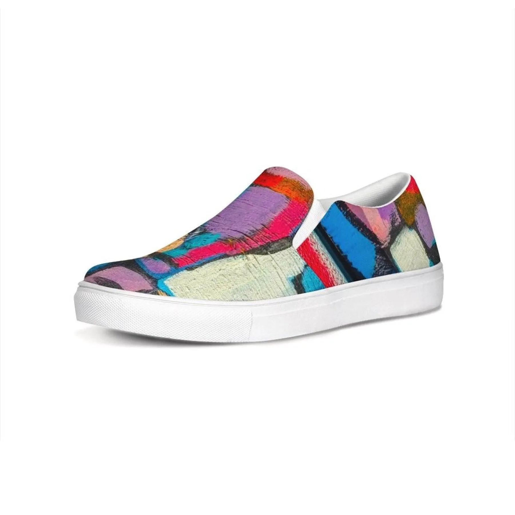 Womens Sneakers - Multicolor Geometric Style Low Top Slip-on Canvas