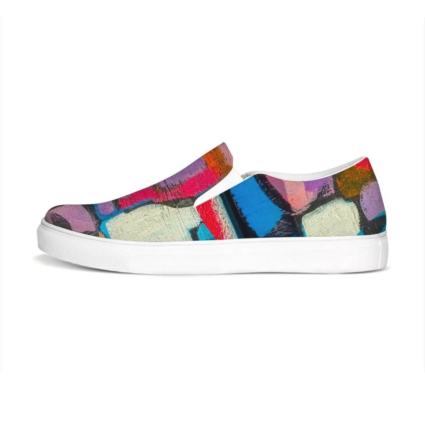 Womens Sneakers - Multicolor Geometric Style Low Top Slip-on Canvas