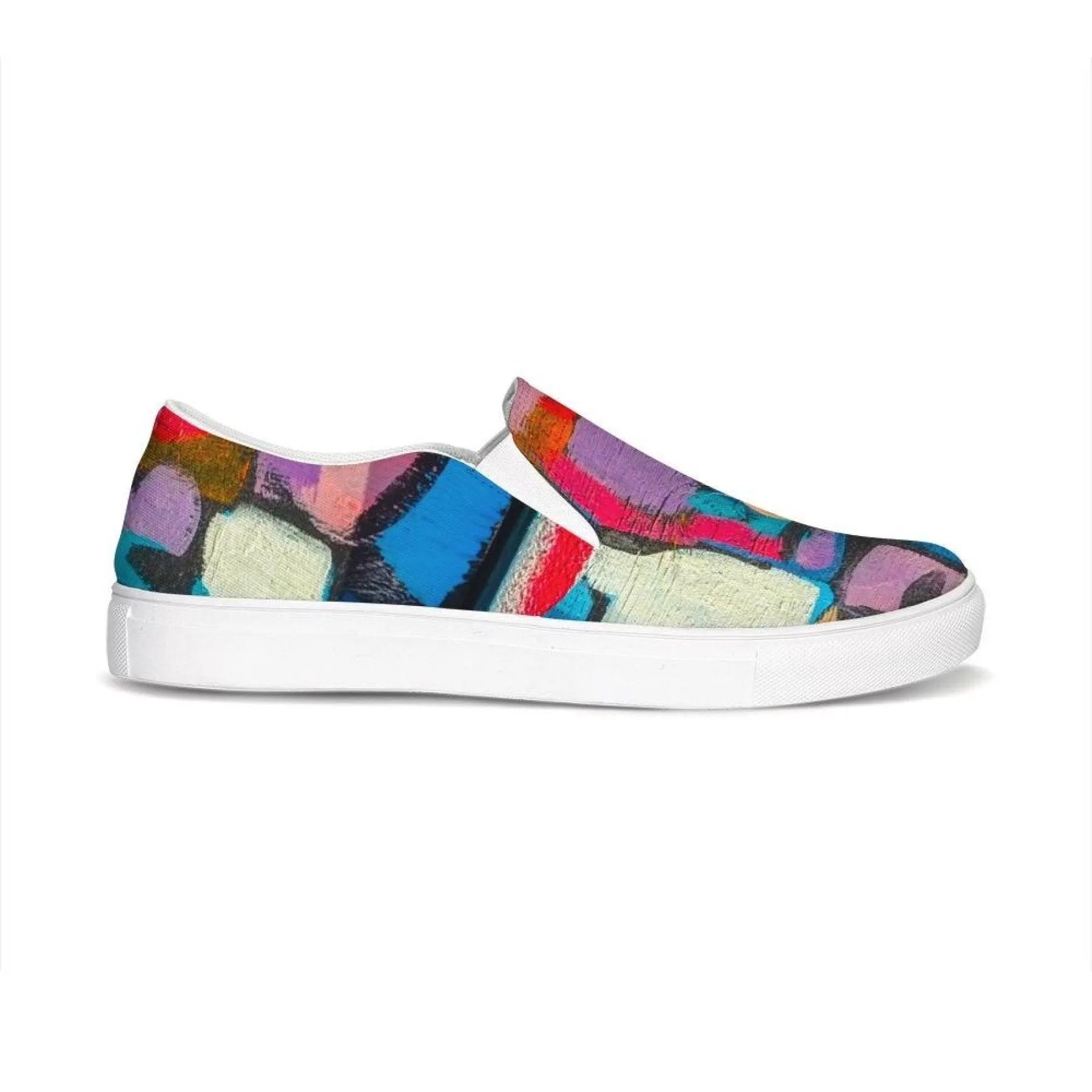 Womens Sneakers - Multicolor Geometric Style Low Top Slip-on Canvas