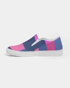 Womens Sneakers - Pink & Blue Geometric Print Slip-on Canvas Shoes