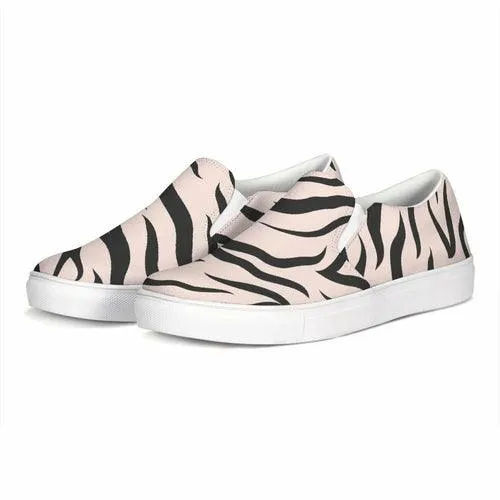 Womens Sneakers - Pink And Black Zebra Stripe Canvas Sports Shoes /