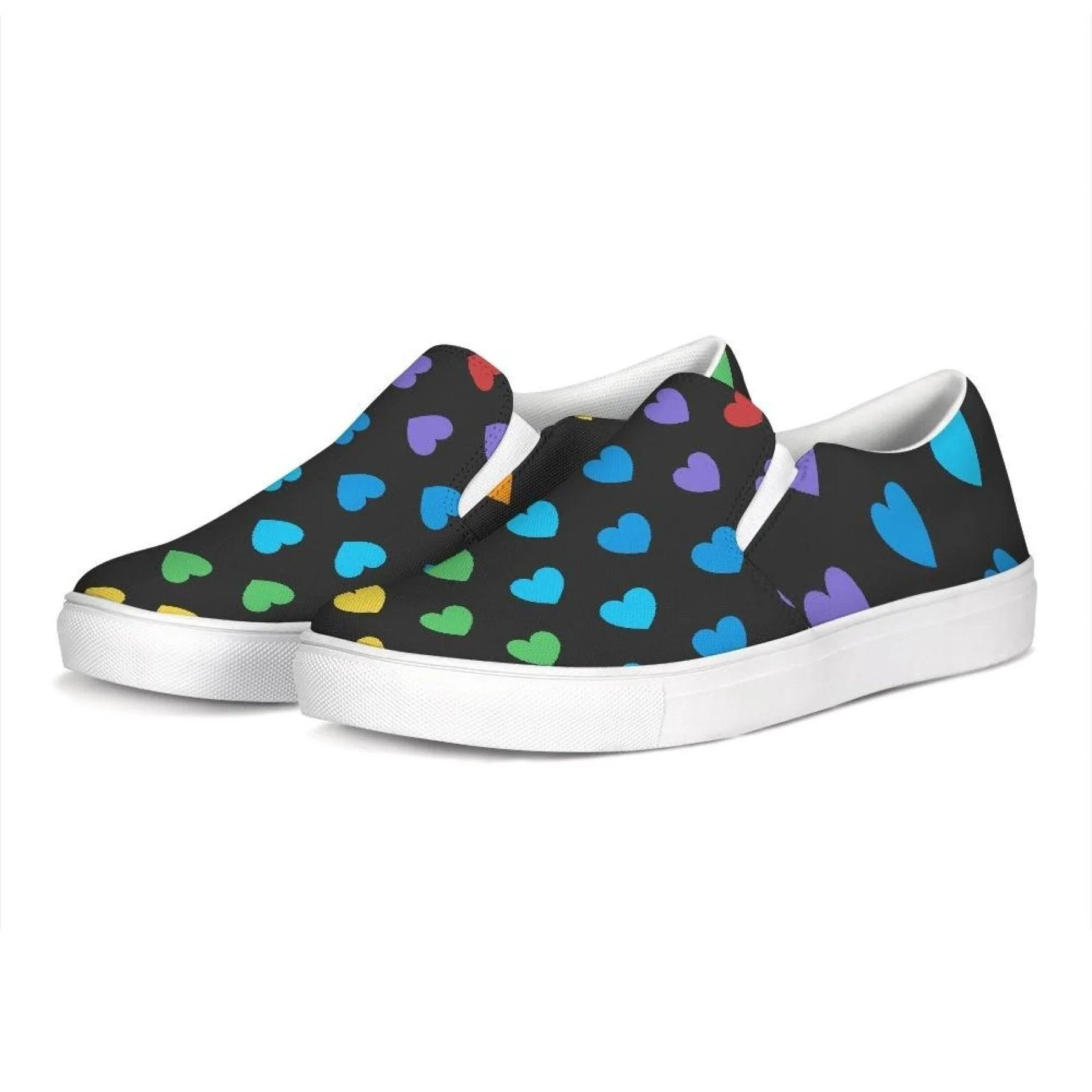 Womens Sneakers, Rainbow Hearts Low Top Slip-on Canvas Shoes