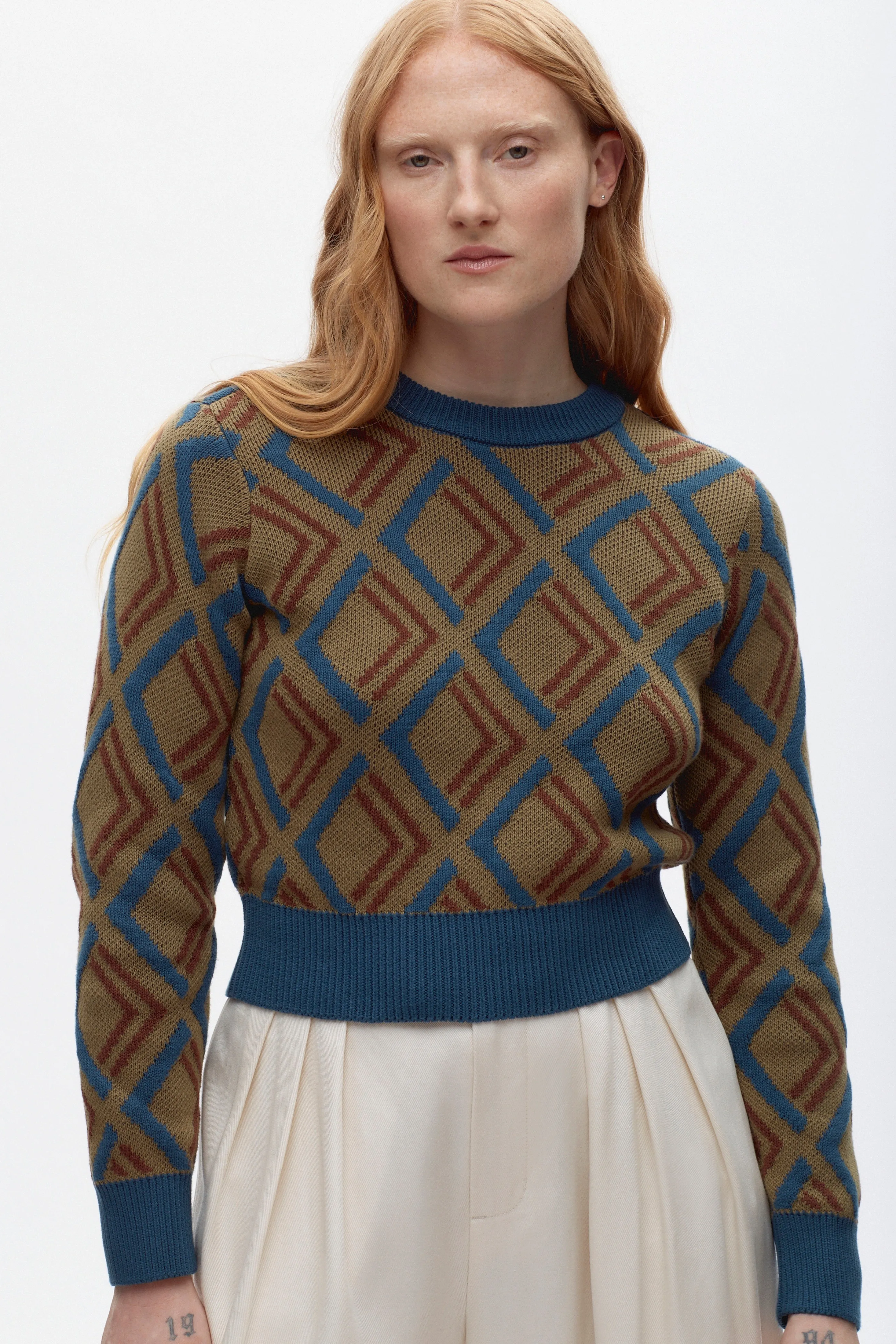 Women's Soad Sweater in Light Olive/Nile Blue/Umber