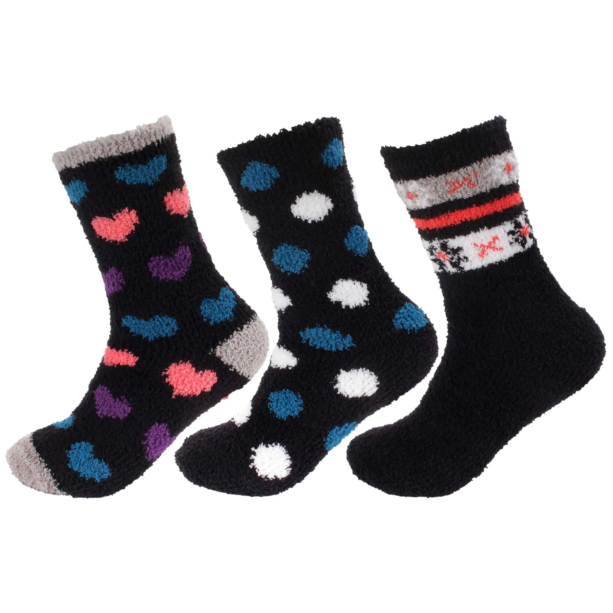 Women's Soft and Cozy Fuzzy Assorted Crew Socks - 3 Pair Assortments