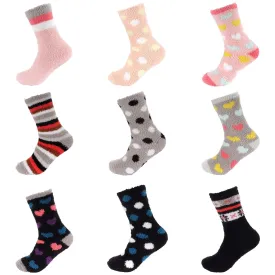 Women's Soft and Cozy Fuzzy Assorted Crew Socks - 3 Pair Assortments