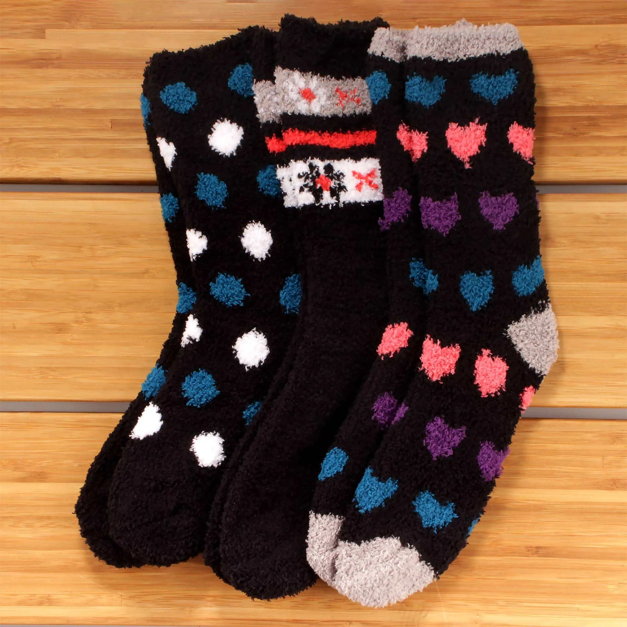 Women's Soft and Cozy Fuzzy Assorted Crew Socks - 3 Pair Assortments