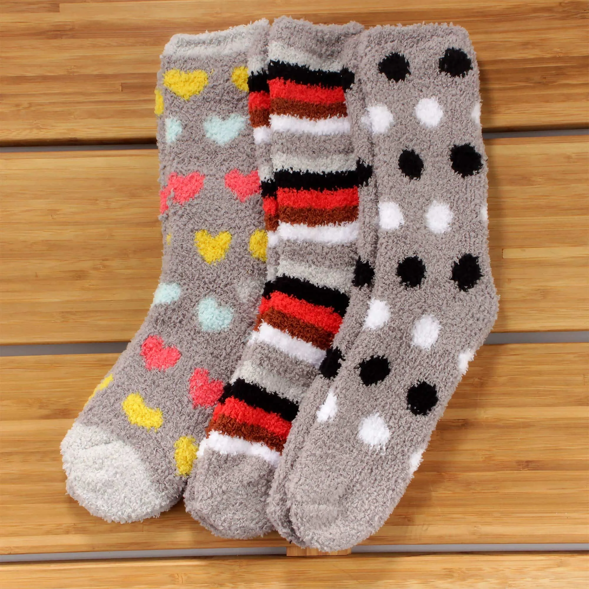 Women's Soft and Cozy Fuzzy Assorted Crew Socks - 3 Pair Assortments