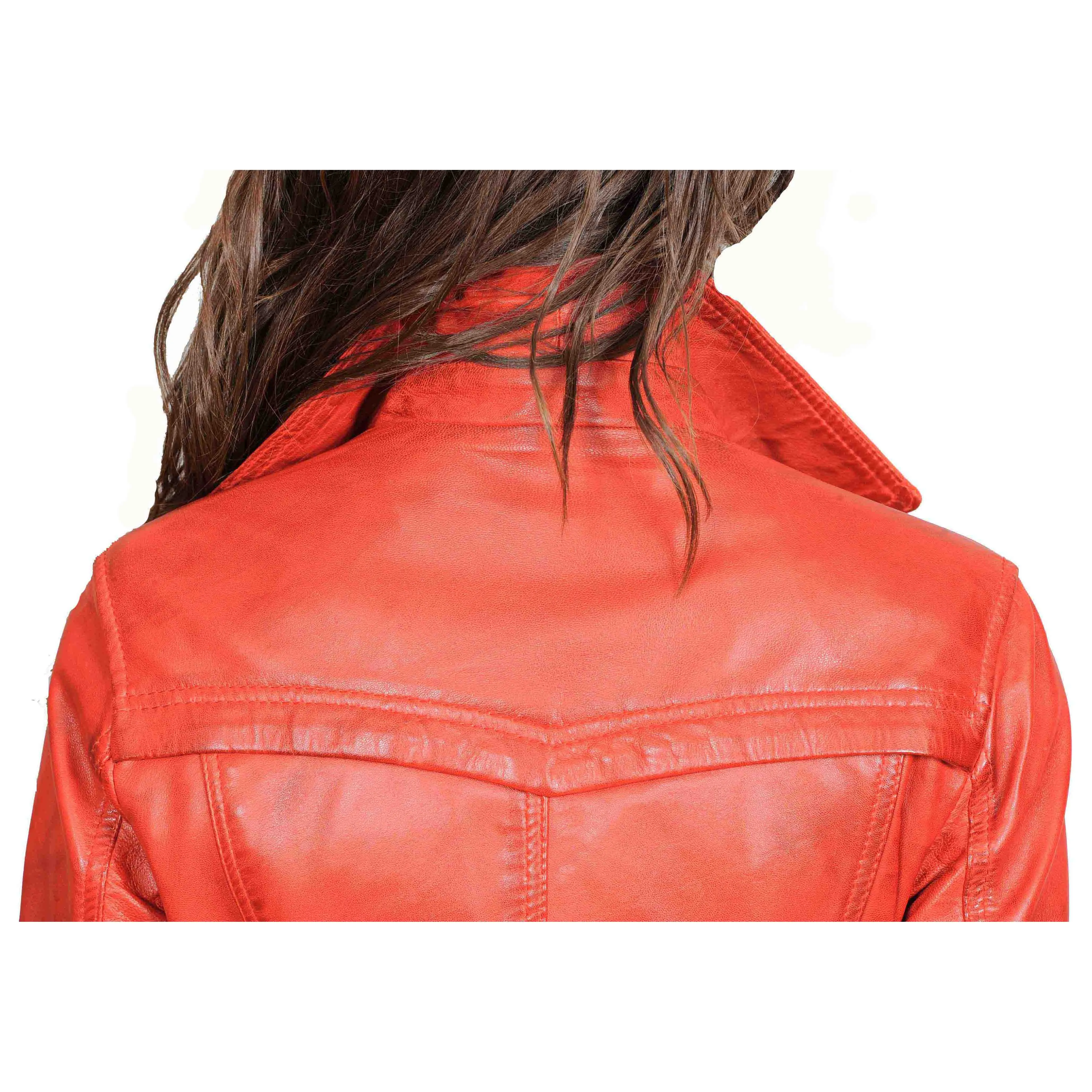 Womens Soft Leather Trench Coat Olivia Red