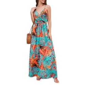 Women's Spaghetti Strap Print Casual Bohemian Long Summer Dress