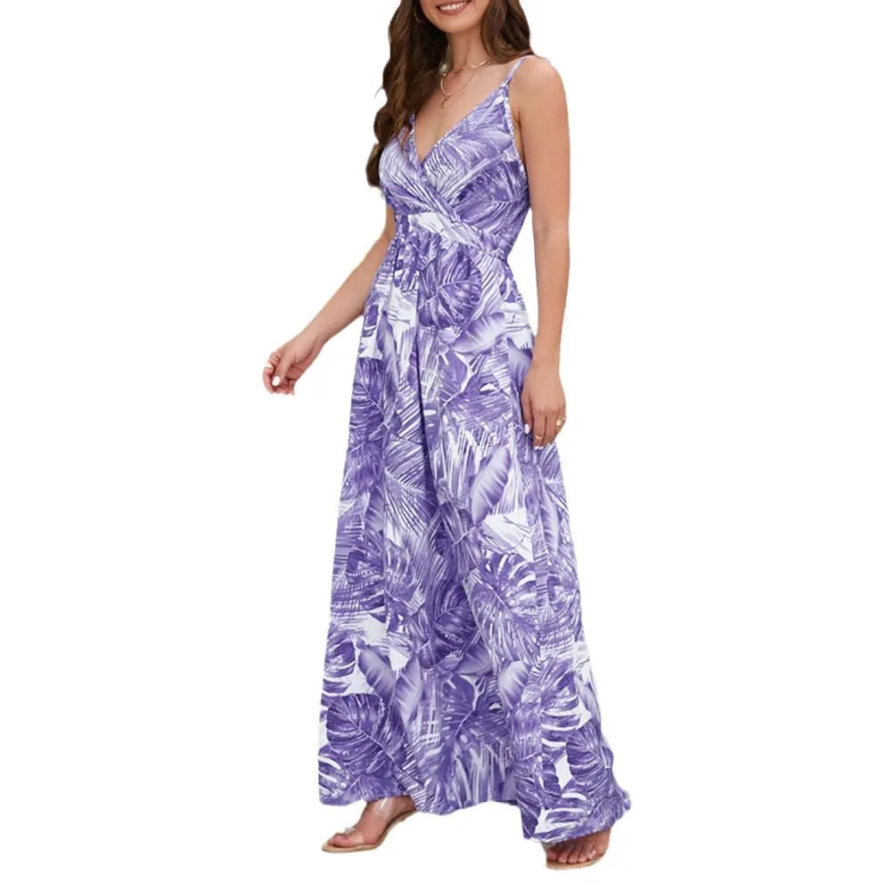 Women's Spaghetti Strap Print Casual Bohemian Long Summer Dress